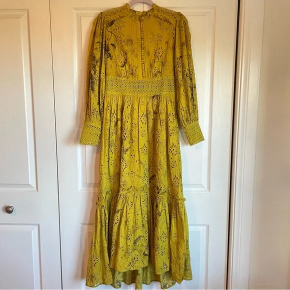 NWT ALLSAINTS Women’s Sia Demoir Broderie Dress Olive - US4 - Picture 2 of 13